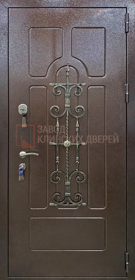 Входная металлическая дверь с порошковым напылением и МДФ со стеклом и ковкой СКВ-78 с порошковым напылением и МДФ со стеклом и ковкой СКВ-78